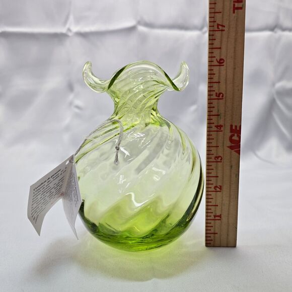 Alessandro Coppola Green Murano Scalloped Rim Glass Vase - Made In Italy - Picture 11 of 12